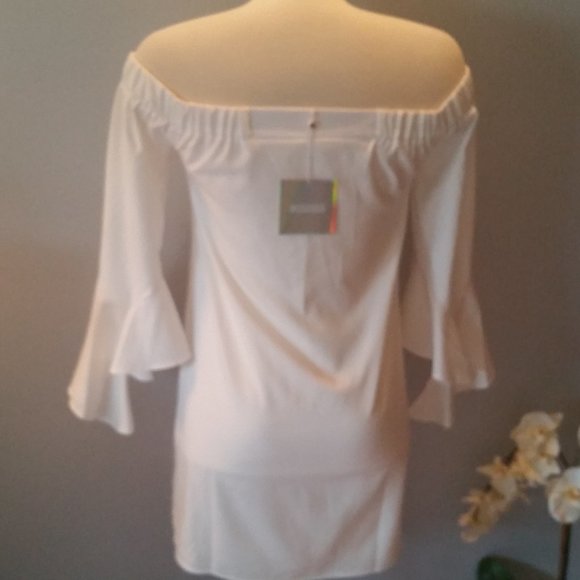 Misguided Bardot white ruffle sleeve shift dress NWT - Picture 4 of 7